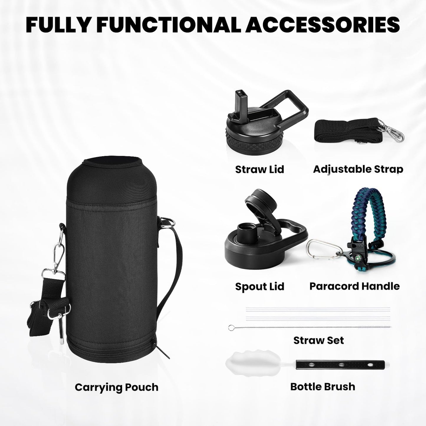 RAYMYLO One Gallon Water Bottle Insulated, Triple Walled Vacuum Stainless Steel (Cold for 48 Hrs), Leak Proof & Non-BPA, Large Water Flask Jug with Paracord Handle & Straw Spout Lids