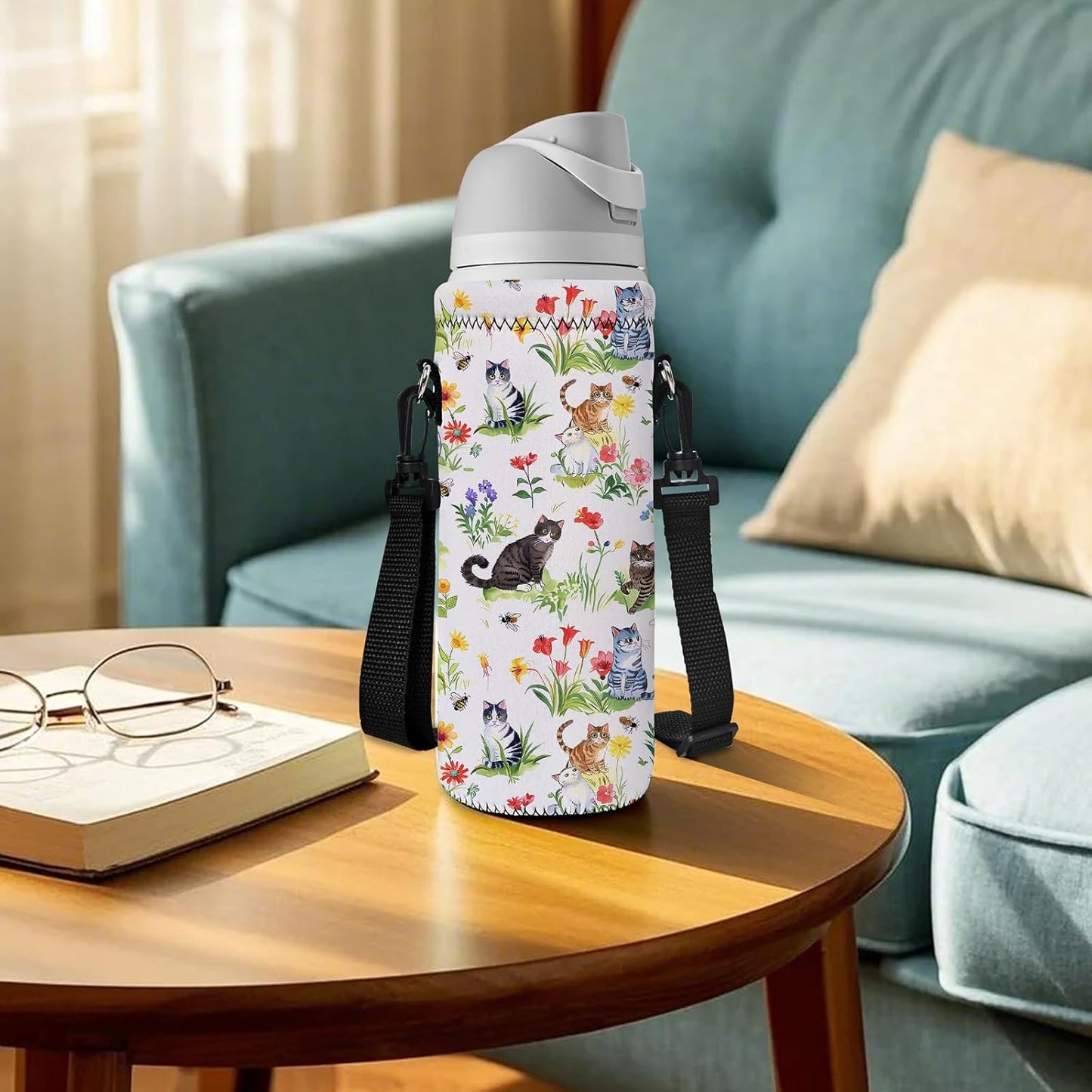 Neoprene 500ML/750ML/1000ML Water Bottle Bag Carrier, Portable Insulated Bottle Sling Holder Case Pouch with Adjustable Shoulder Strap for Men Women Walking Hiking Running