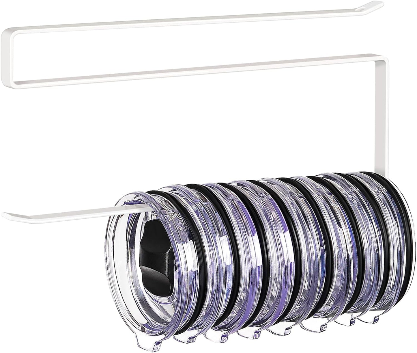 Tumbler Lid Organizer, Horizontal Tumbler Lid Storage Hook Up to 10 Lids, Space Saving Cup Lid Holders Under Cabinet Tumbler Lid Hook for Kitchen Organizer and Storage,Hanging Paper Towel Rack Hanger