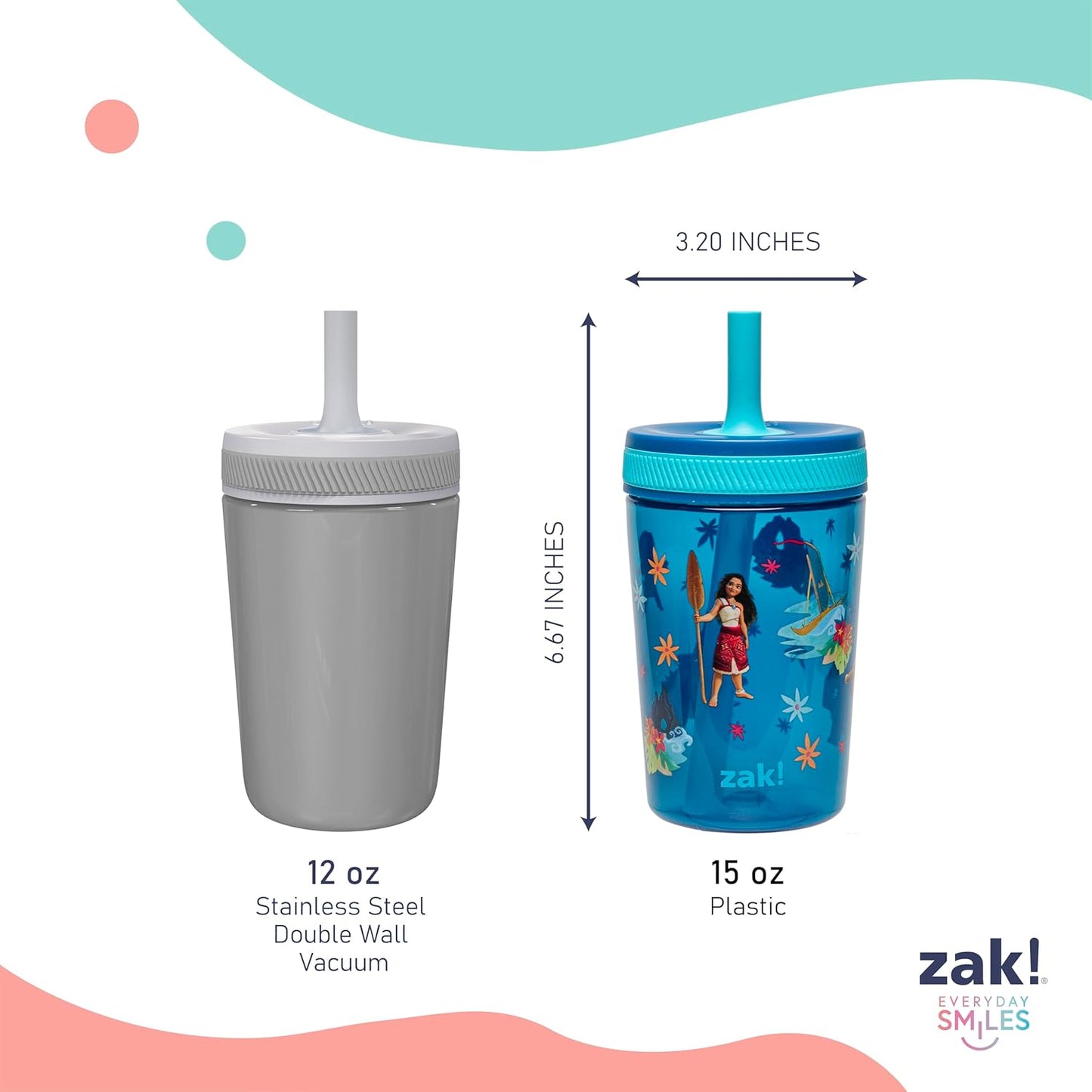 Zak Designs 15oz Bluey Kelso Tumbler Set, Leak-Proof Screw-On Lid with Straw Made of Durable Plastic and Silicone, Perfect Bundle for Kids, 2 Count (Pack of 1) - Colors B