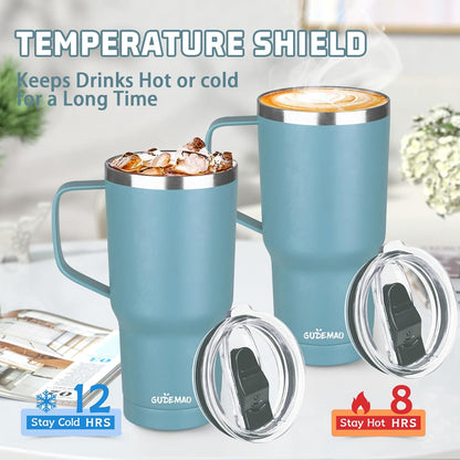 20 oz Insulated Coffee Mug with Ceramic Coating, Stainless Steel Travel Mug Tumbler with Handle Lid and Straw, Double Wall Leak-Proof Coffee Travel Mug Keeps Drink Hot and Cold (Black)