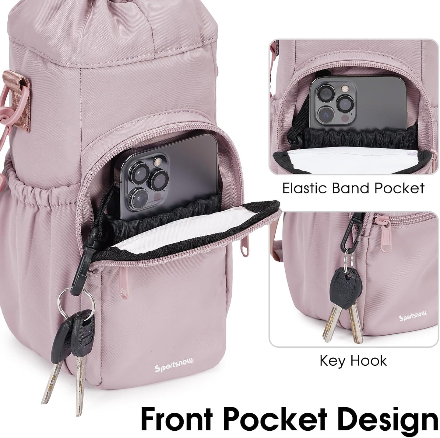 sportsnew Water Bottle Holder 40oz Crossbody Insulated Cup Sleeve Water Bottle Carrier Sling Bag with Phone Pocket, Walking
