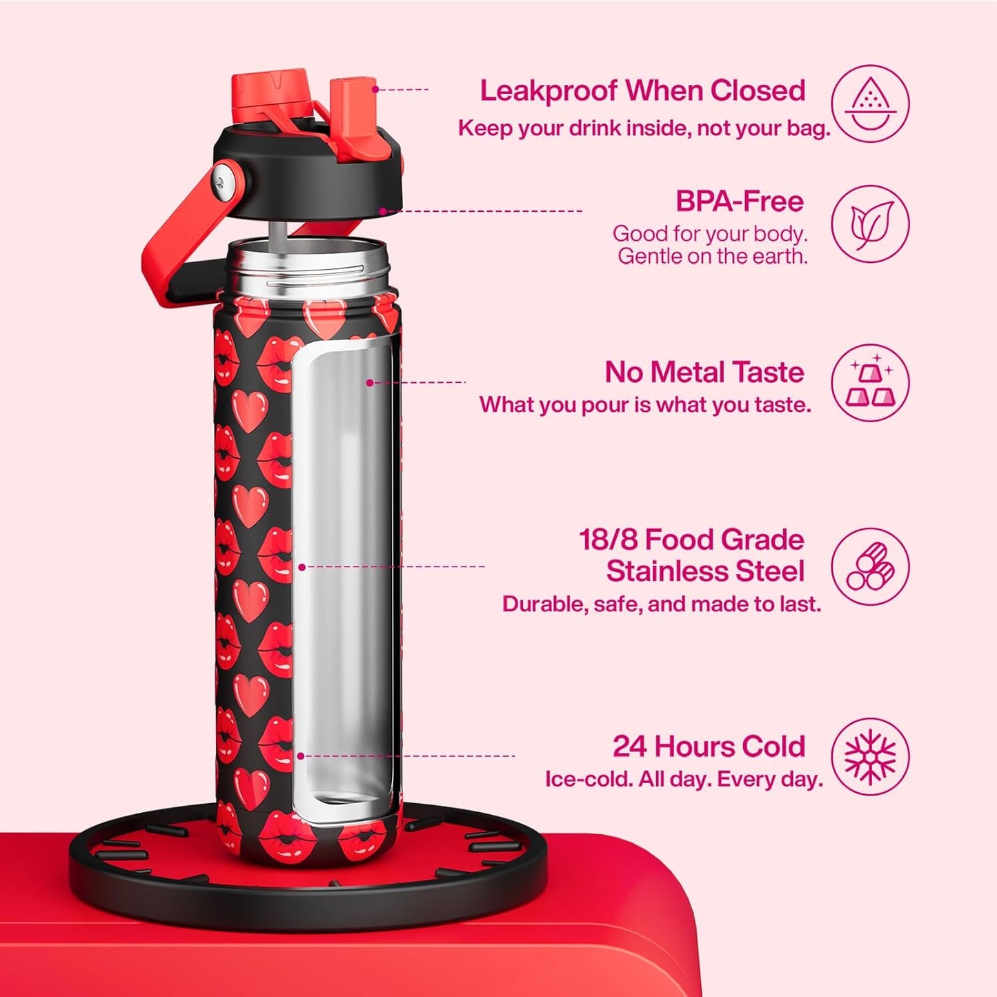 ENCOOL Insulated Water Bottle with Straw Stainless Steel Water Bottle, Leak-Proof, BPA-Free, Double Wall Vacuum Keeps Cold for 24 Hours for Sports, Travel, School (26 oz, Cotton Candy) - Colors B