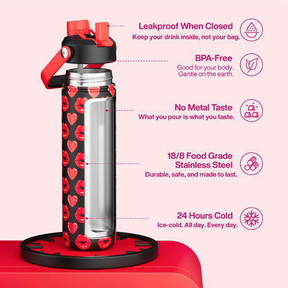 ENCOOL Insulated Water Bottle with Straw Stainless Steel Water Bottle, Leak-Proof, BPA-Free, Double Wall Vacuum Keeps Cold for 24 Hours for Sports, Travel, School (26 oz, Cotton Candy) - Colors B