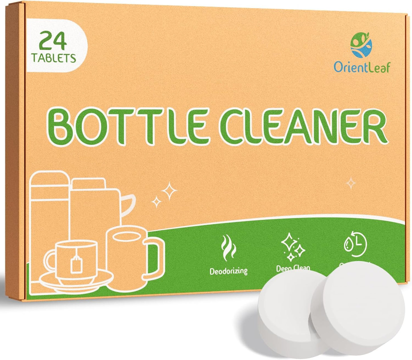 ORIENTLEAF Water Bottle Cleaning Tablets, Water Bottle Cleaner For Stainless Steel, Tumbler, Travel Mugs, Bottle Cleaner Tablets 24 Count