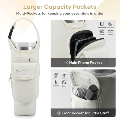 Bufilea Carrier Bag with Phone Holder Pockets for Stanley 40/30oz Tumbler with Handle, Insulated Neoprene Crossbody Bag Cup Holder w/Shoulder & Handheld Straps Fits Stanley Cup Accessories