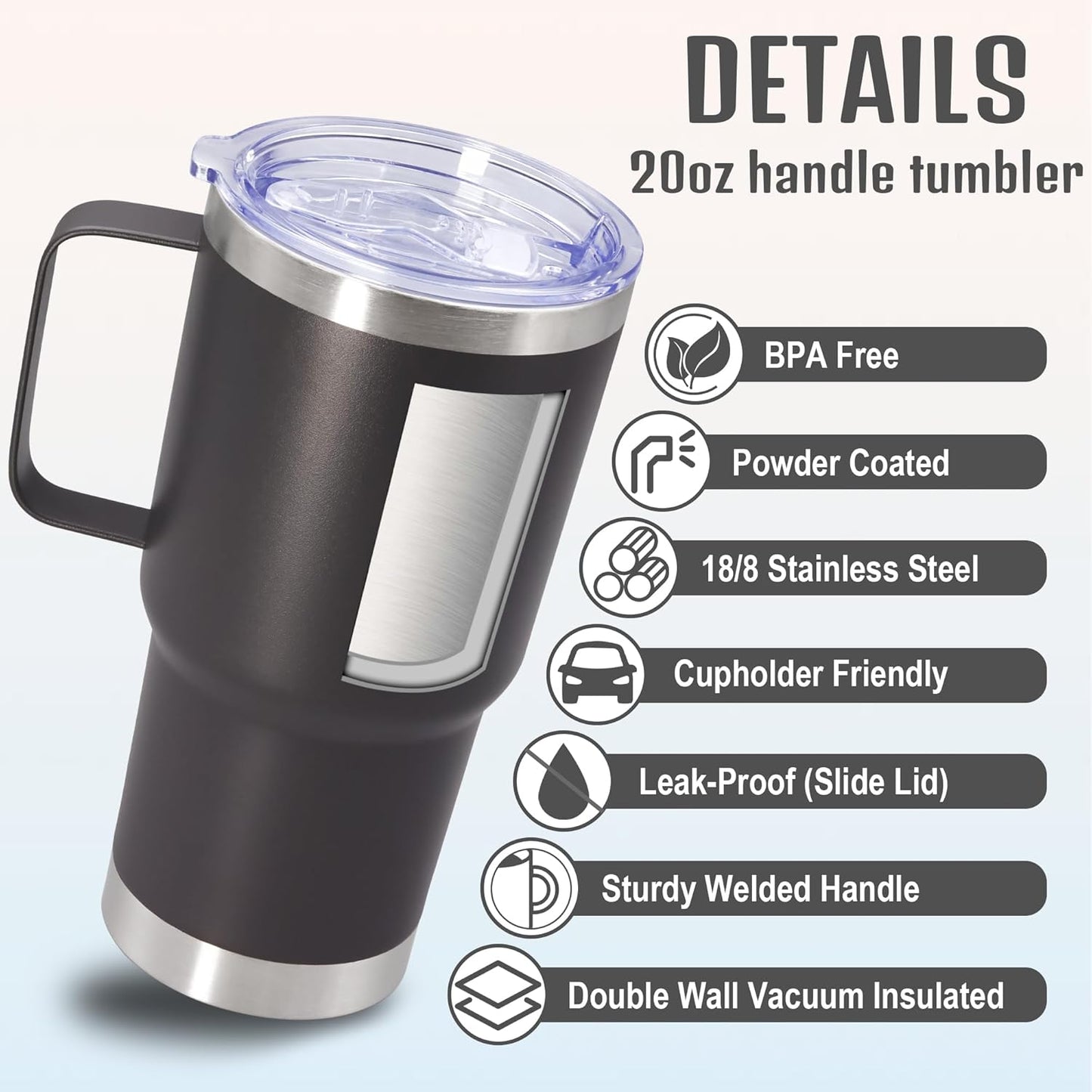 20 oz Tumbler with Handle and Lid, Stainless Steel Tumbler Insulated Travel Coffee Mug, Spill Proof Double Wall Vacuum Tumbler Cup Keep Drink Hot & Cold,White, 1 Pack
