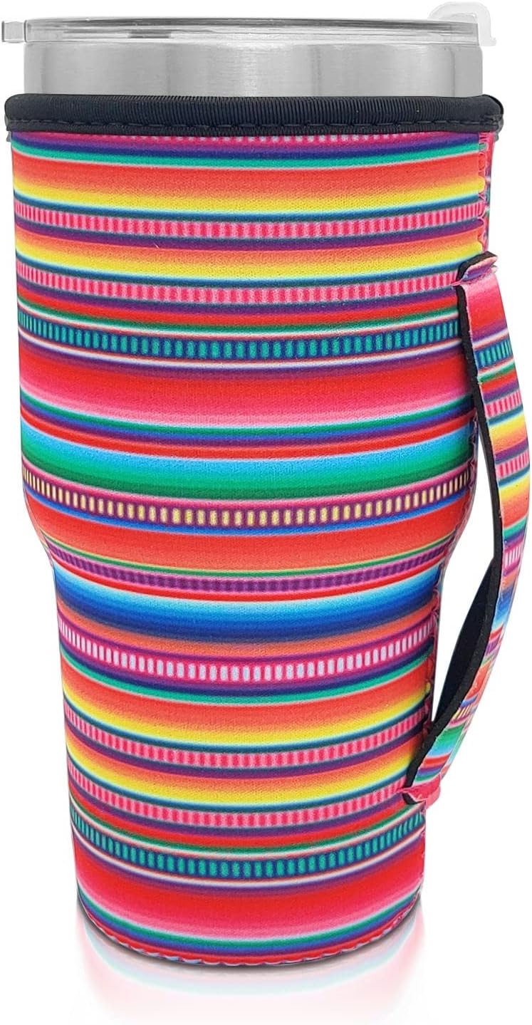 Reusable Iced Coffee Cup Sleeve Neoprene Insulated Sleeves Cup Holder with handle Idea for 30oz - 32oz Tumbler Cups, Protein Shake Bottles(Only Cup Sleeves), Black - Colors B