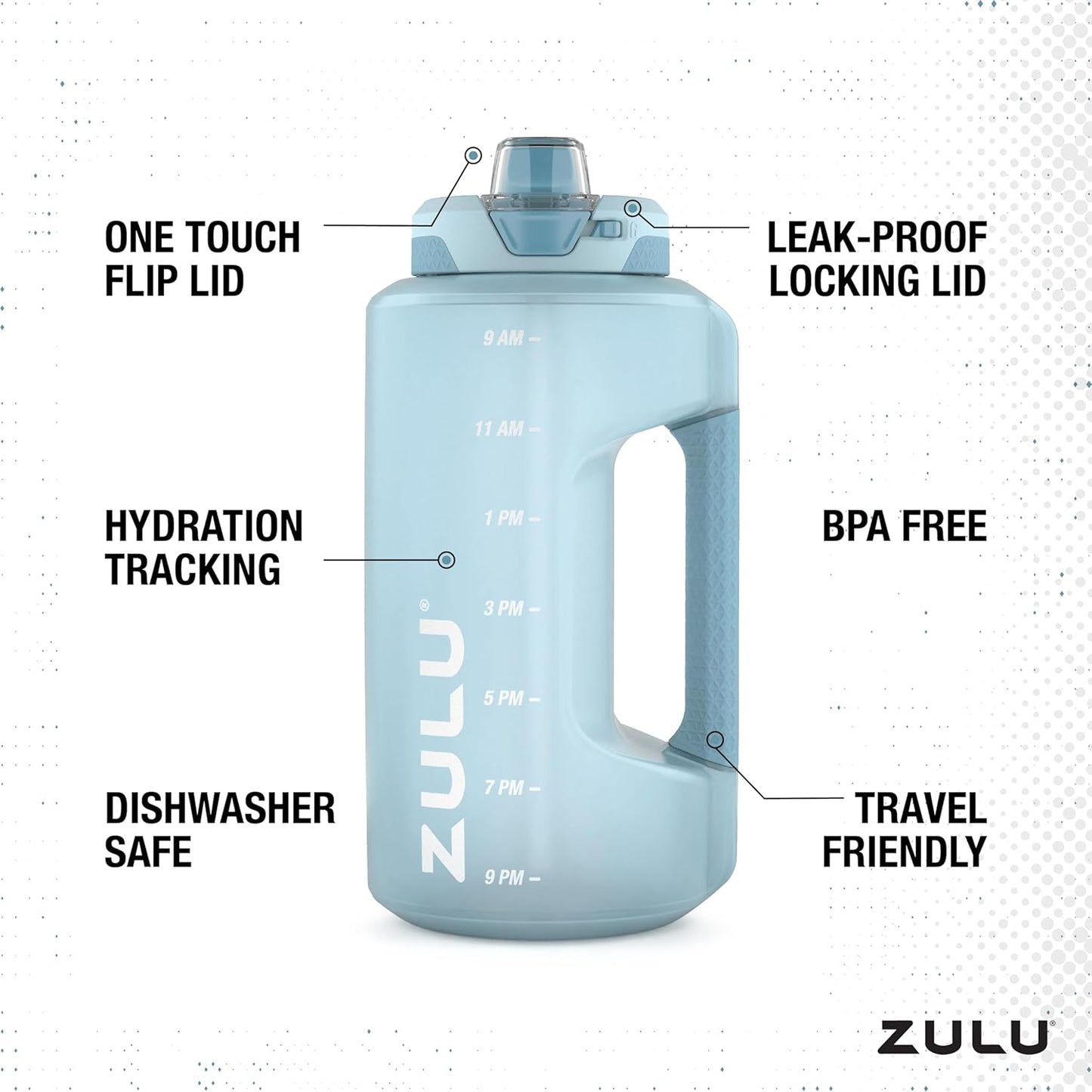 ZULU Goals 64oz Half Gallon Plastic Water Bottle with Straw and Time Marker | Large Reusable Jug with Handle and Leak Proof Lid for All Day Hydration, Gym and Outdoors, Gift Ready, Violet
