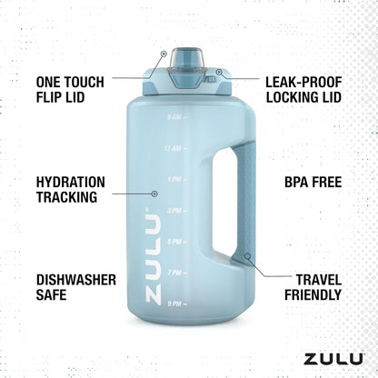 ZULU Goals 64oz Half Gallon Plastic Water Bottle with Straw and Time Marker | Large Reusable Jug with Handle and Leak Proof Lid for All Day Hydration, Gym and Outdoors, Gift Ready, Violet