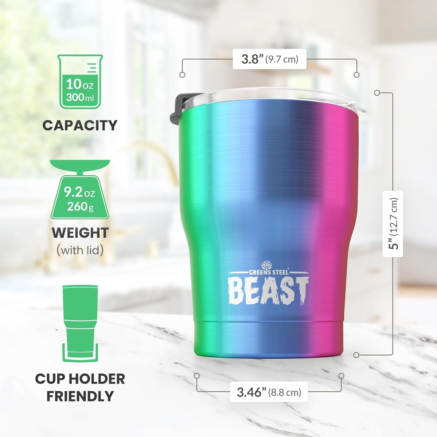 Beast 10 oz Tumbler Stainless Steel Vacuum Insulated Coffee Ice Cup Double Wall Travel Flask (Arctic White)