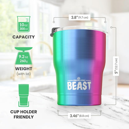 Beast 10 oz Tumbler Stainless Steel Vacuum Insulated Coffee Ice Cup Double Wall Travel Flask (Arctic White)