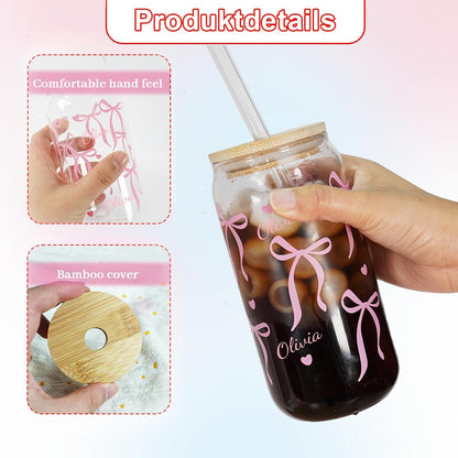 Mason Life Matcha Cup, 18 OZ Cute Glass with Lid and Straw, Matcha Drinking Cup Beer Can Glass for Valentines Day Gift Iced Coffee Smoothie Cocktail Milk Mother's Gifts
