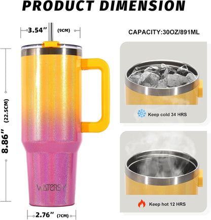 40 oz Tumbler with Handle,Tumbler with Lid and Straw,Double Wall Insulated Cup Stainless Steel Travel Mug(Cold for 34 Hours),Water Bottle for Iced Tea,Coffee,Cold Beverages(Purple)