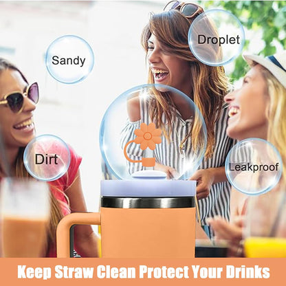 Flower Straw Covers Toppers for Stanley Cups 30&40 Oz Tumbler with Handle Accessories 4PCS Silicone Straw Caps Reusable Straws Tips Protectors for Stanley Cup 10mm 0.4in Straws,Off White