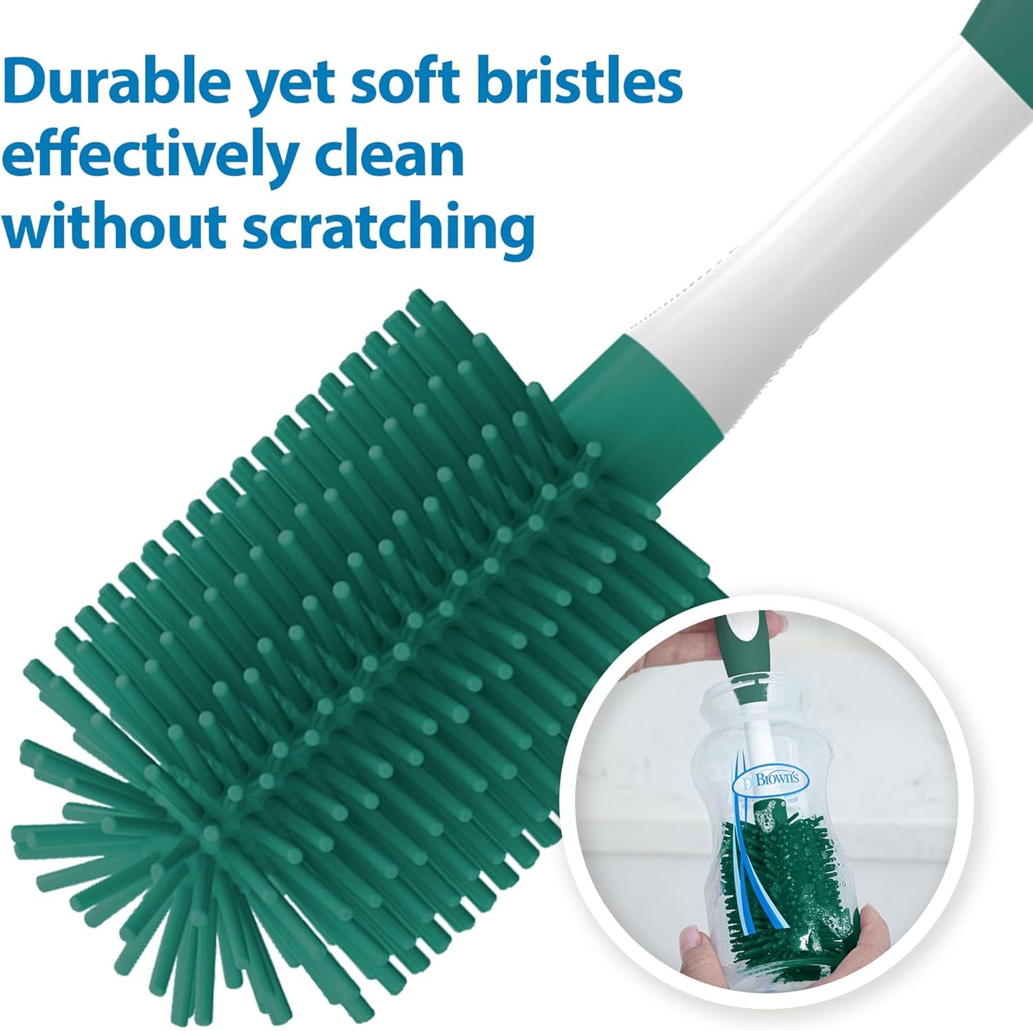 Dr. Brown's Soft Touch No Scratch Baby Bottle Cleaning Brush Nipple Cleaner with Stand and Storage Clip, BPA Free, Blue 1-Pack