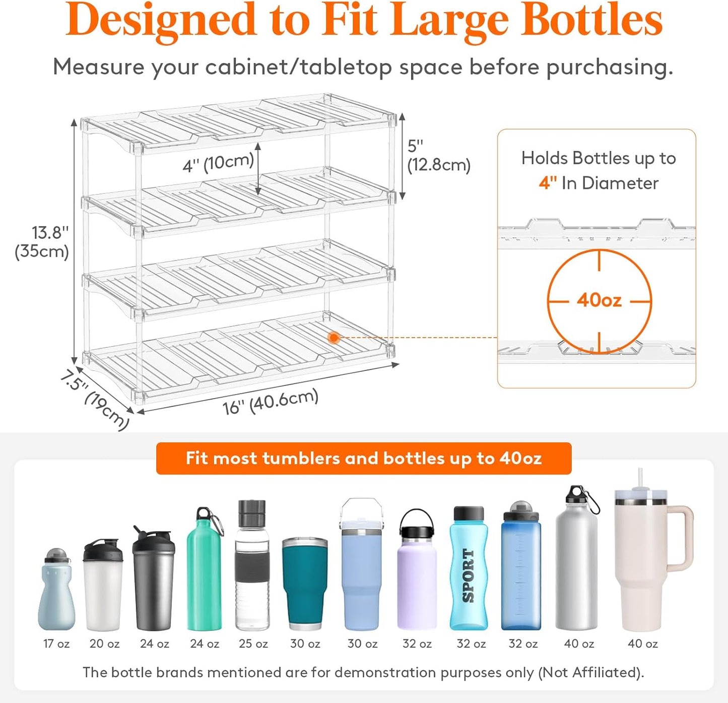 Lifewit Stackable Bottle Storage Organizer, Clear Freestanding Wine Holder for Cabinet, Large Slot Water Bottle Tumbler Cup Organizer for Pantry, Plastic Wine Rack for Fridge Cellar, 3Tier Hold 9