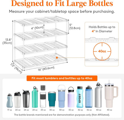 Lifewit Stackable Bottle Storage Organizer, Clear Freestanding Wine Holder for Cabinet, Large Slot Water Bottle Tumbler Cup Organizer for Pantry, Plastic Wine Rack for Fridge Cellar, 3Tier Hold 9