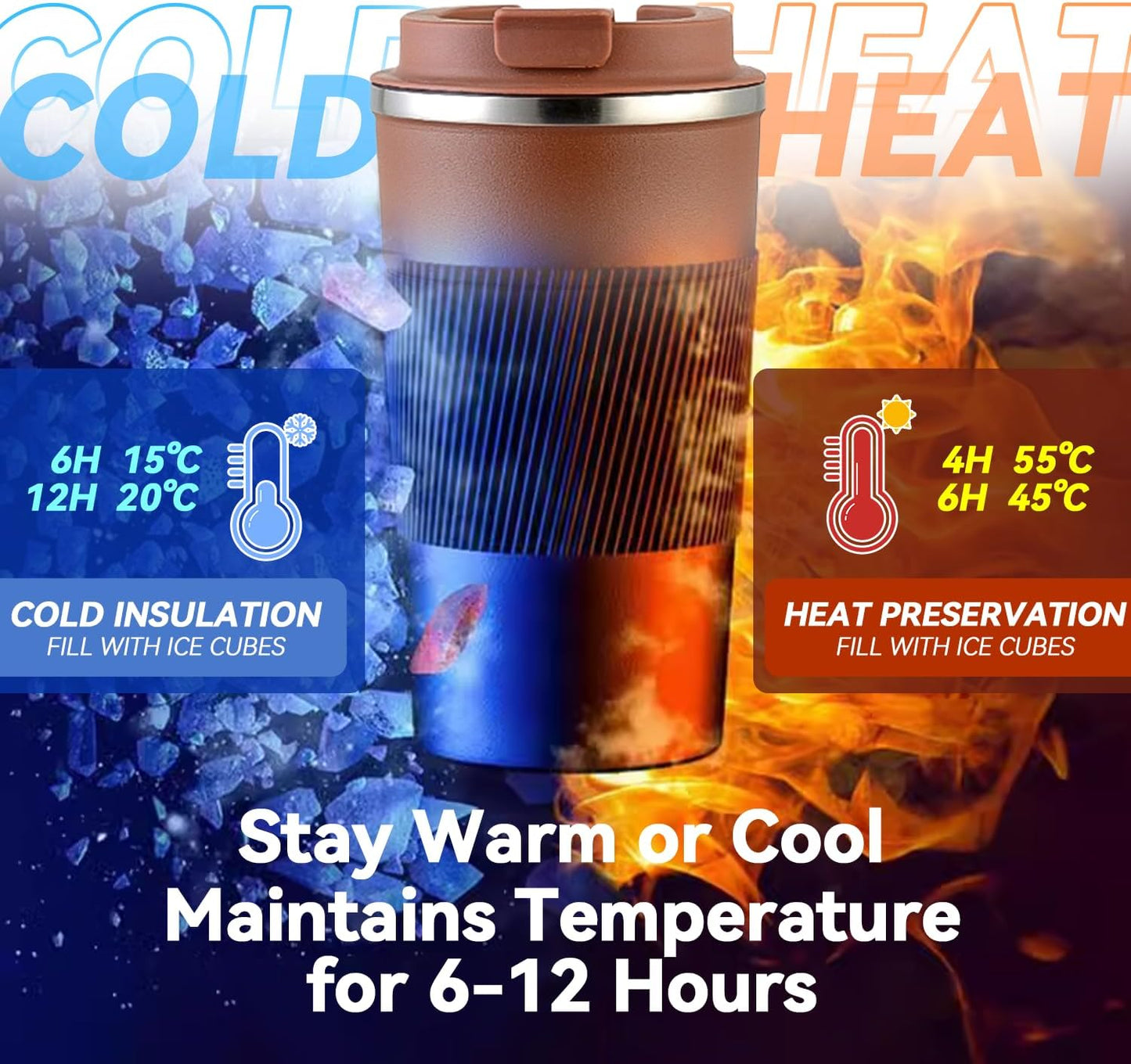 12OZ Travel Coffee Mug Insulated Coffee Cup with Spill Leak Proof Lid, Portable Stainless Steel Tumbler Reusable Hot and Cold Water Mug for Car, Daily, Camping- Blue