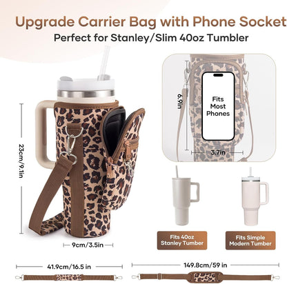 linmaya Water Bottle Carrier Bag for Stanley Cup 40/30oz with Phone Holder Pockets,Neoprene Water Bottle Cross-body Bag with Adjustable Shoulder & Hand Strap Stanley Cup Accessories