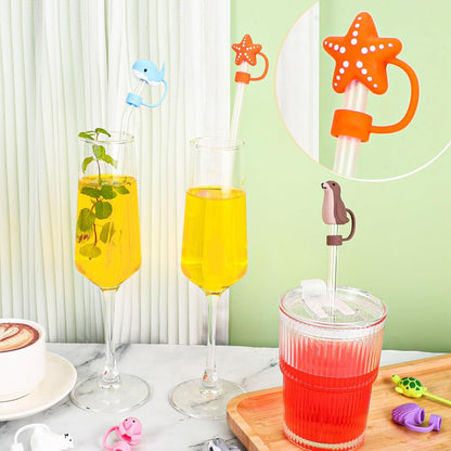 8 Pcs Animal Straw Cover Cap, Silicone Straw Topper for Stanley 30&40 Oz Tumbler Cute Straws Cap in Various Shapes, Straws Covers for 0.4 Inch/10 mm Tips Gifts for Women Girls Teens