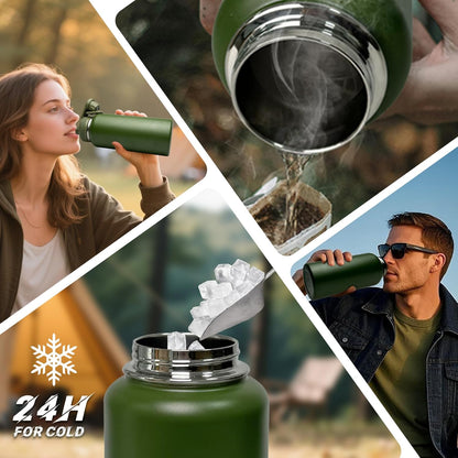 32 oz Insulated Water Bottle with Sleeve - Tactical Stainless Steel Gym Water Bottles for Men, Sports Water Bottle for Hiking Camping Outdoor with Camo Pouch