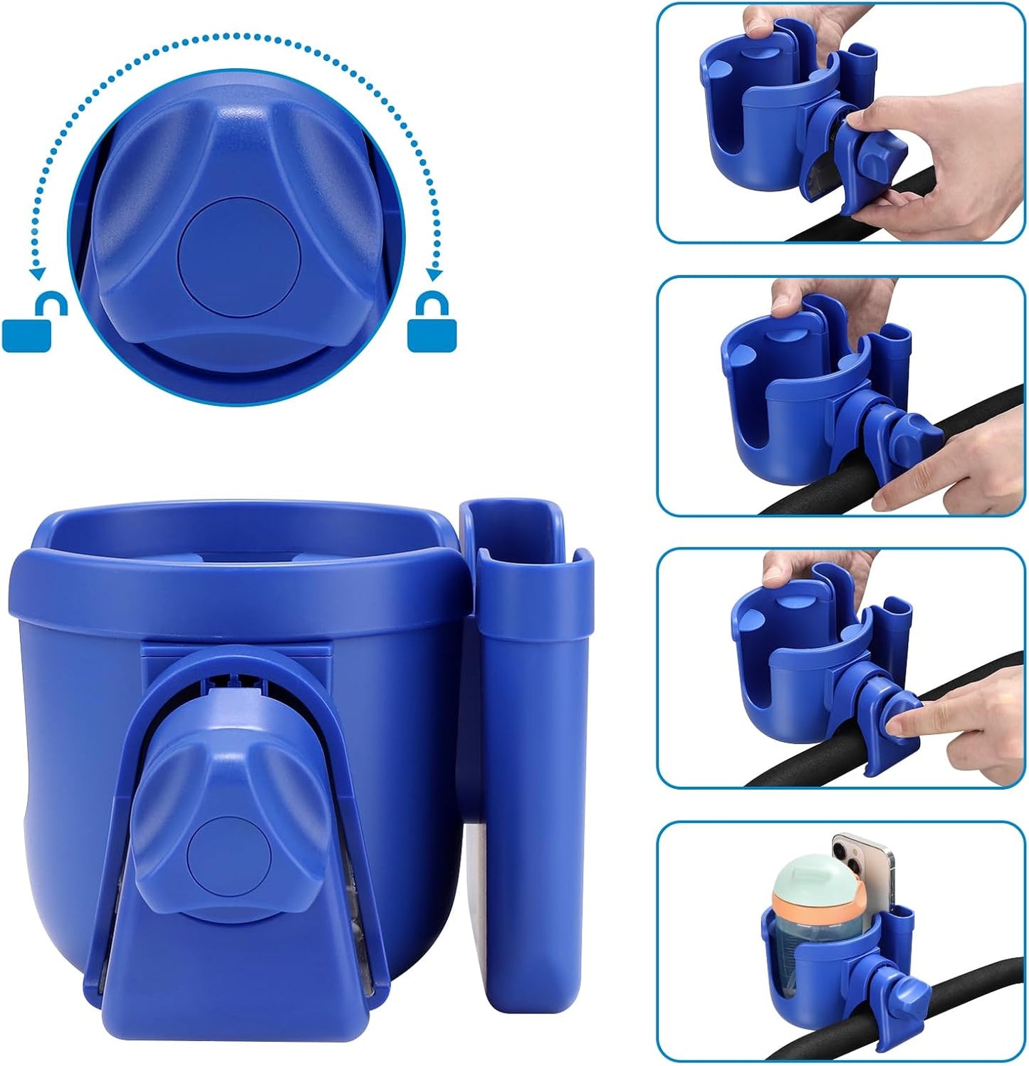 Accmor Stroller Cup Holder with Phone Holder, Bike Cup Holder, Universal Cup Holder for Uppababy Nuna Doona Strollers, 2-in-1 Cup Holder for Walker, Wheelchair, Scooter - Colors B
