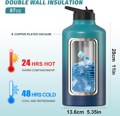 40oz Insulated Water Bottle (Cold for 48 Hrs),BPA Free&Leak Proof,Stainless Steel Water Flask,Water Jug with Straw Spout Lids for Gym,Hiking,Travel,Black Blue