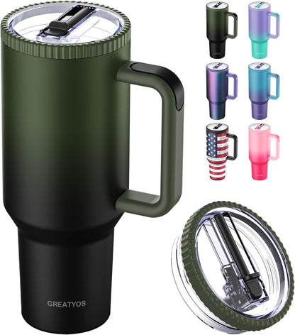 Greatyos 40 oz Tumbler with Handle and Flip Straw Lid - Upgraded Traveler 40oz Tumblers with Lids Straws Vacuum Insulated Leak Proof Stainless Steel Cup Mug Gifts for Men Women Him Her (Ocean Dream)