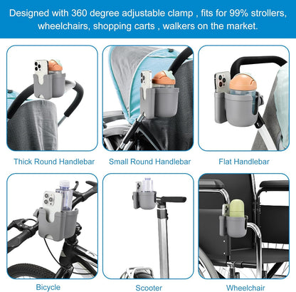 Accmor Stroller Cup Holder with Phone Holder, Bike Cup Holder, Universal Cup Holder for Uppababy Nuna Doona Strollers, 2-in-1 Cup Holder for Walker, Wheelchair, Scooter - Colors A