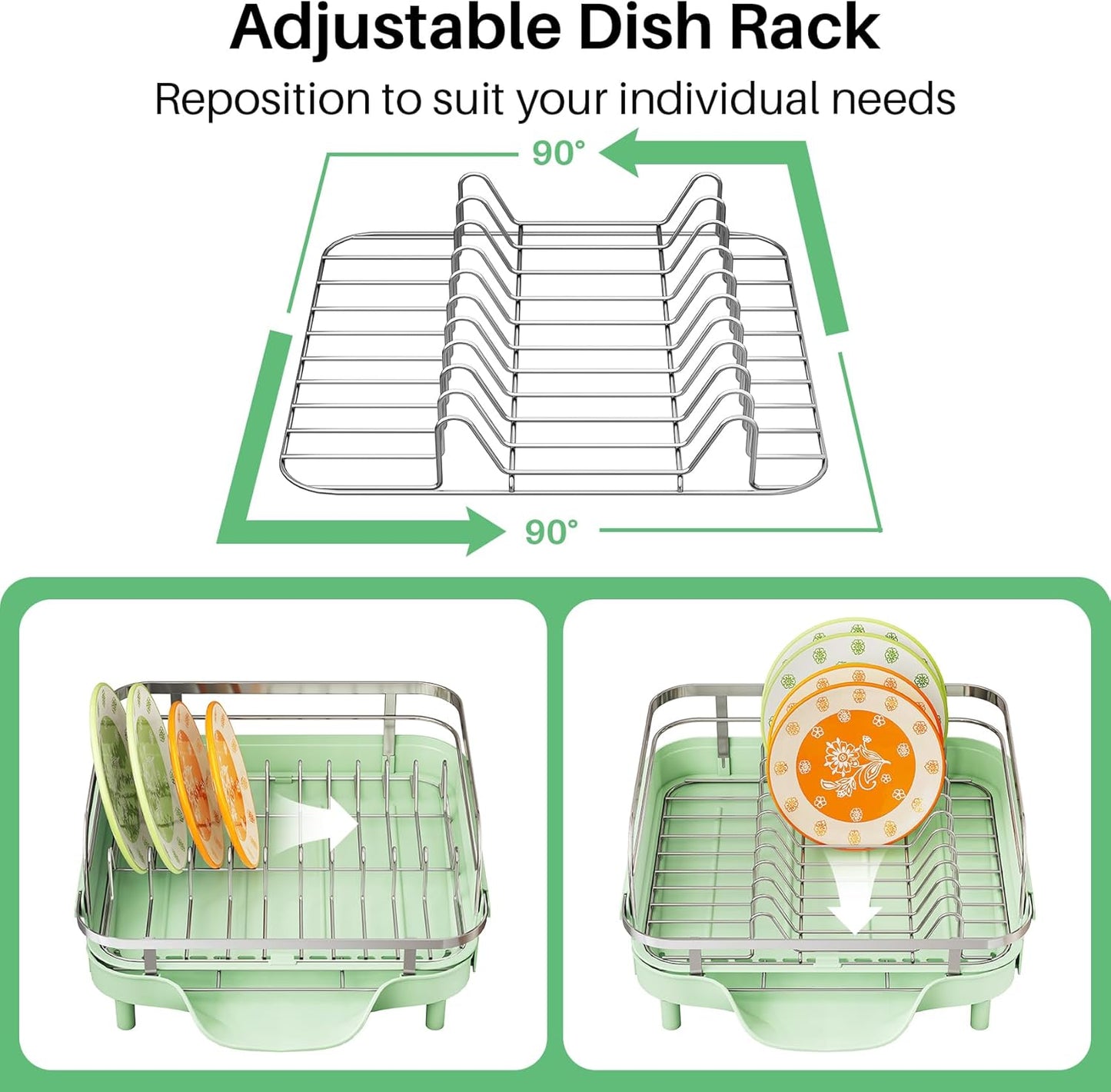 SAYZH Dish Drying Rack - Expandable Dish Rack for Kitchen Counter, Rust-Resistant Dish Drainer with Utensil Holder and Raised Guardrail, Kitchen Organizer for Cup and Bottle (Black)
