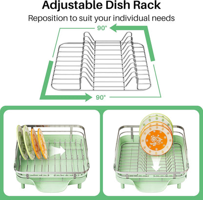 SAYZH Dish Drying Rack - Expandable Dish Rack for Kitchen Counter, Rust-Resistant Dish Drainer with Utensil Holder and Raised Guardrail, Kitchen Organizer for Cup and Bottle (Black)