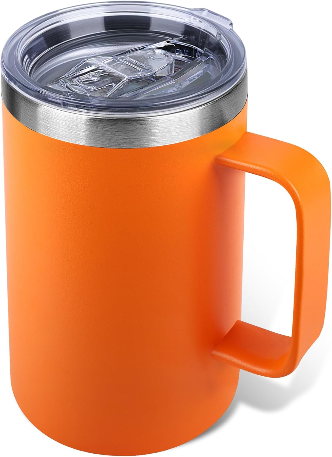 22oz Insulated Coffee Mug with Handle & Leak-Proof Lid - Double Wall Stainless Steel Travel Tumbler for Commute/Office/Home, Orange, 1 Pack