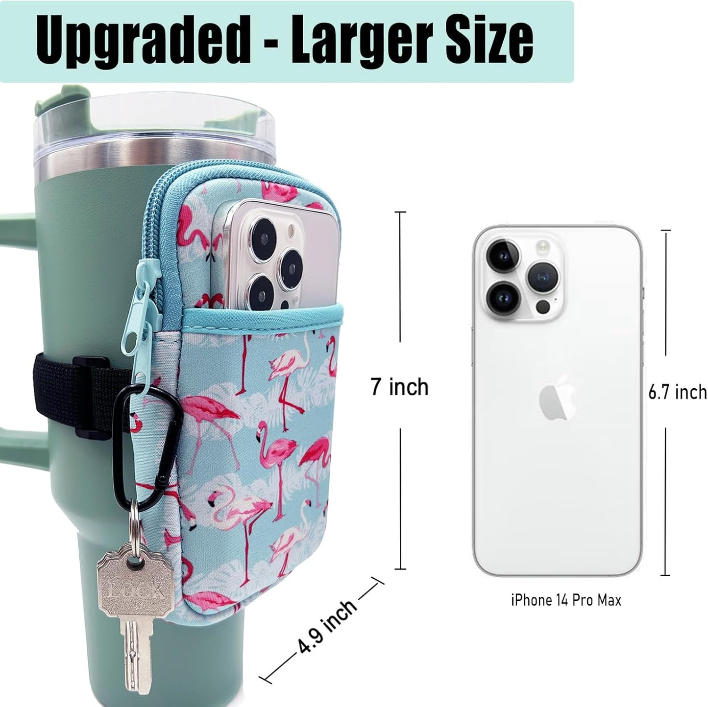LMYUHONG Water Bottle Pouch For Stanley cup accessories 40oz 20oz 30oz,tumbler pouch with Versatile Pocket, for Cards, Keys,Earphone. Fits for Phones, Use for Running, Walking, Hiking,Biking,DeepPink