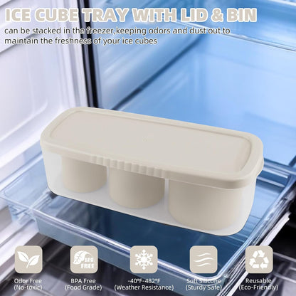 Tcamp Ice Mold for 30-40 oz Tumbler Cup, Silicone Ice Cube Tray With Lid and Bin for Freezer, Ice Ring Ice Maker for Chilling Cocktails, Whiskey, Drinks, Coffee, Easy Fill and Release (Black)