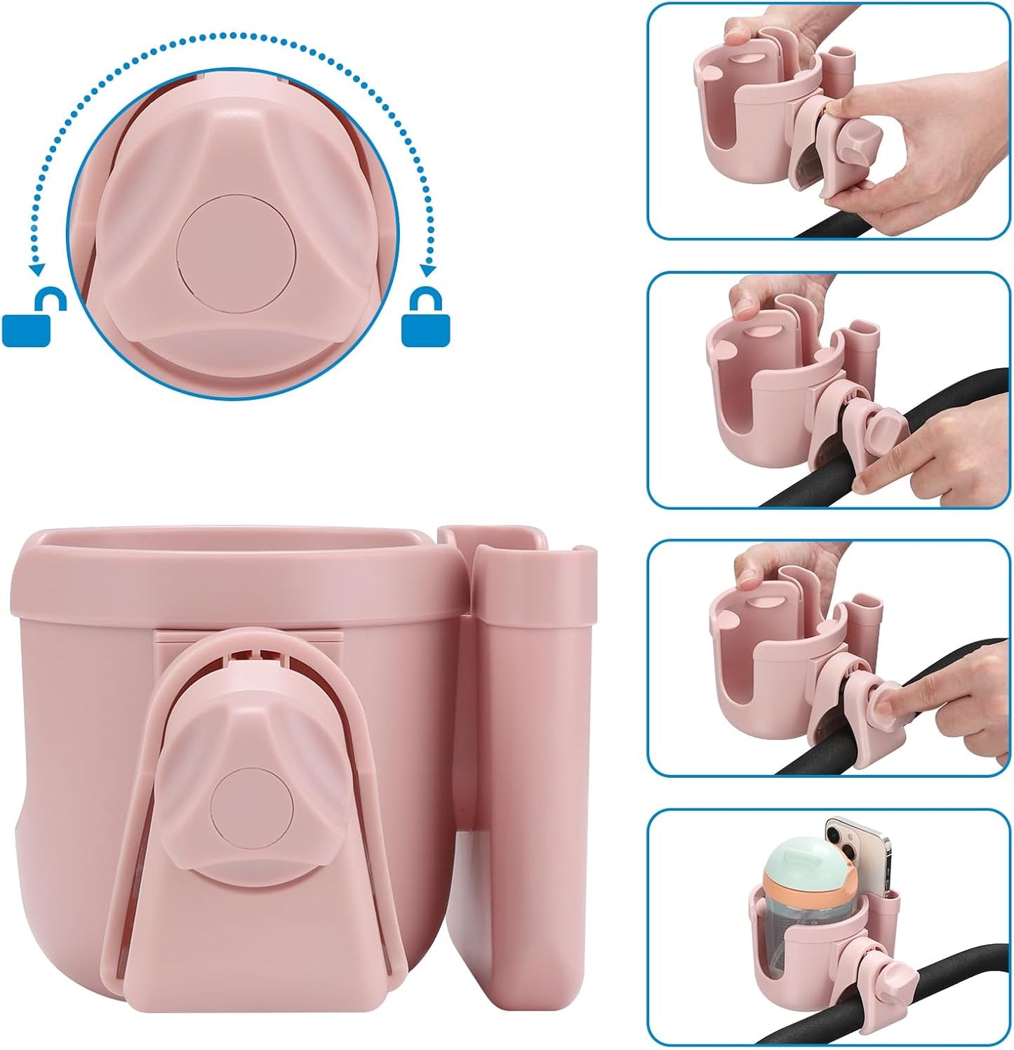 Accmor Stroller Cup Holder with Phone Holder, Bike Cup Holder, Universal Cup Holder for Uppababy Nuna Doona Strollers, 2-in-1 Cup Holder for Walker, Wheelchair, Scooter - Colors A