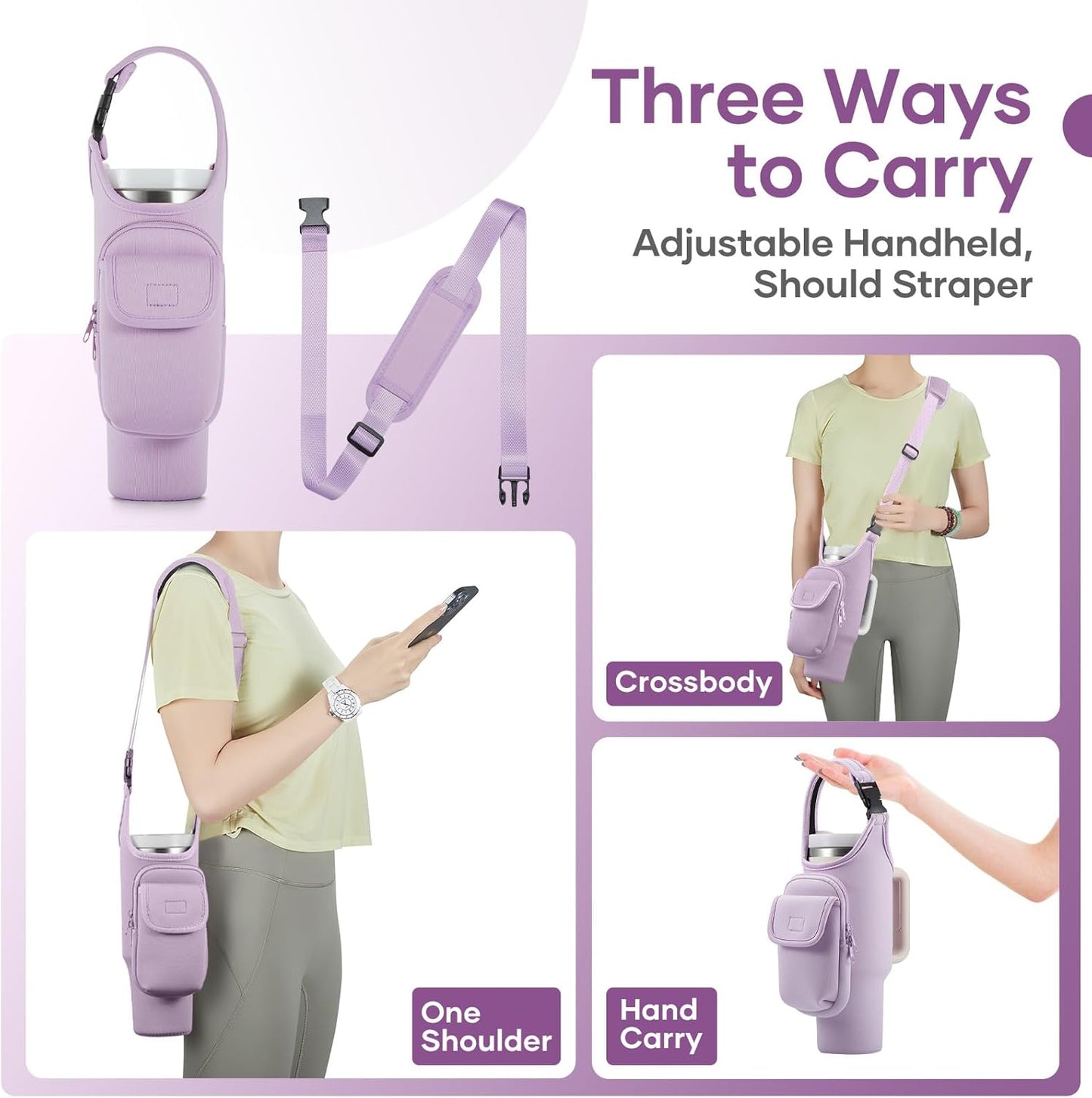 Bufilea Carrier Bag with Phone Holder Pockets for Stanley 40/30oz Tumbler with Handle, Insulated Neoprene Crossbody Bag Cup Holder w/Shoulder & Handheld Straps Fits Stanley Cup Accessories