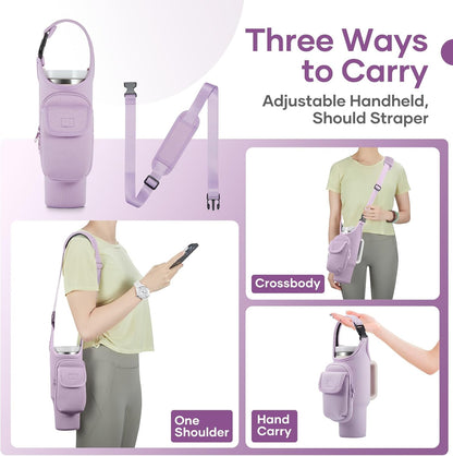 Bufilea Carrier Bag with Phone Holder Pockets for Stanley 40/30oz Tumbler with Handle, Insulated Neoprene Crossbody Bag Cup Holder w/Shoulder & Handheld Straps Fits Stanley Cup Accessories