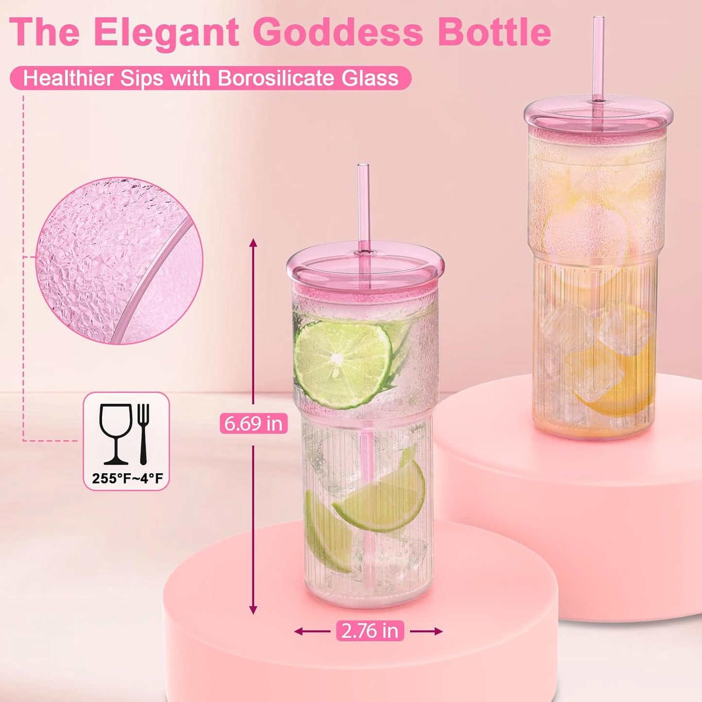 Luiaiog 20 oz Glass Cups with Lids and Straws – Single Reusable Tumbler, Thickened Shatter-Resistant Glass, Ideal for Iced Coffee, Smoothies, Cocktails, Juices – Elegant & Durable Drinkware