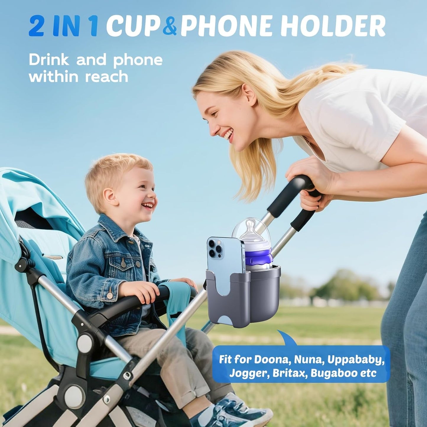 Guiseapue Cup Holder for Walker: Stroller Cup Holder Attachment with Phone Holder, Wheelchair/Stroller Accessories for Rollator, Bike, Scooter, Baby Essentials, Gifts for New Mom