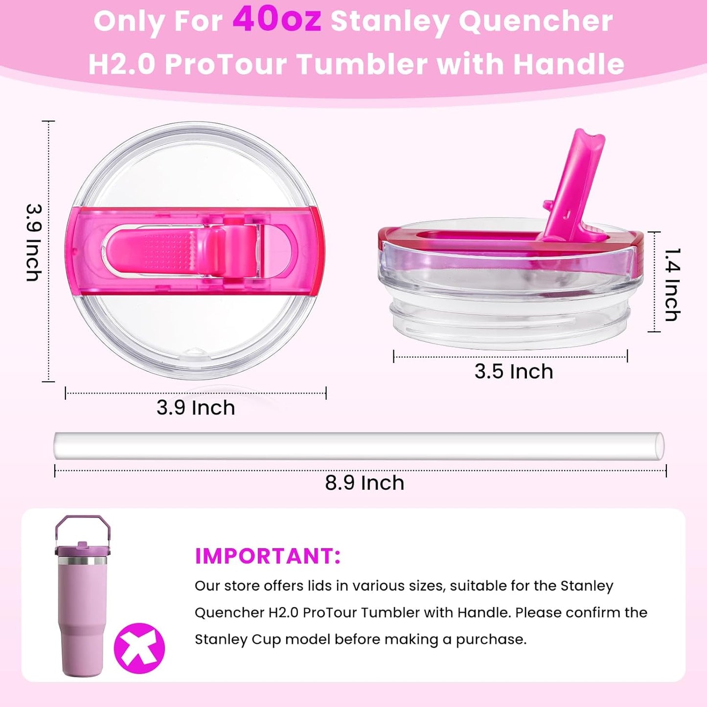 30oz Flip Straw Lid for Stanley Quencher H2.0 Tumbler, 2 Pack Leak Proof Lid Replacement No Spill Cover for Stanley Cup Accessories ProTour (Rose Quartz,Rose Quartz) - Colors A