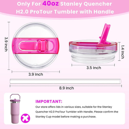 30oz Flip Straw Lid for Stanley Quencher H2.0 Tumbler, 2 Pack Leak Proof Lid Replacement No Spill Cover for Stanley Cup Accessories ProTour (Rose Quartz,Rose Quartz) - Colors C