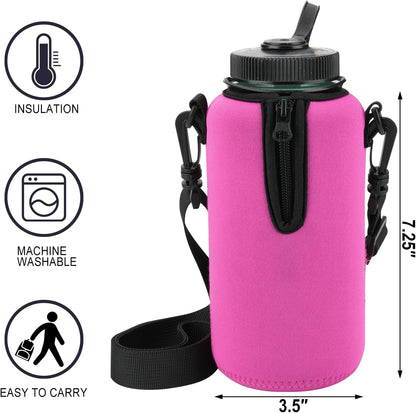 Beautyflier Neoprene Water Bottle Sleeve Insulator Cooler, Compatible with Nalgene Water Bottle 32 OZ, with Adjustable Shoulder Strap for Hydro Flask Wide Mouth Bottle 32oz, etc.