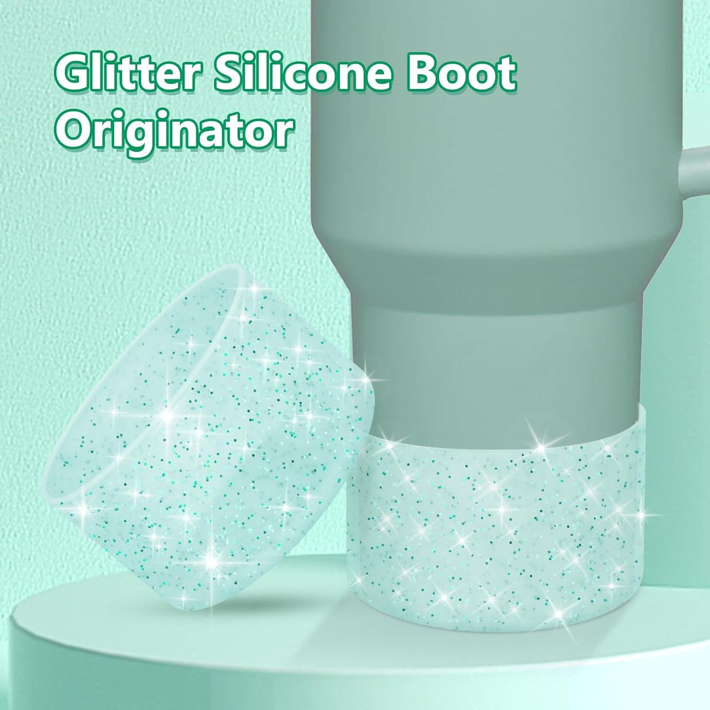 WUQID Protective Bling Silicone Boot Sleeve, Compatible with Stanley Tumbler 20-40oz & Hydro Flask Bottle 12oz-24oz, Glitter Reduces Dents Sleeve Cover for More Bottles/Tumblers Bottom of 2.83-2.95in