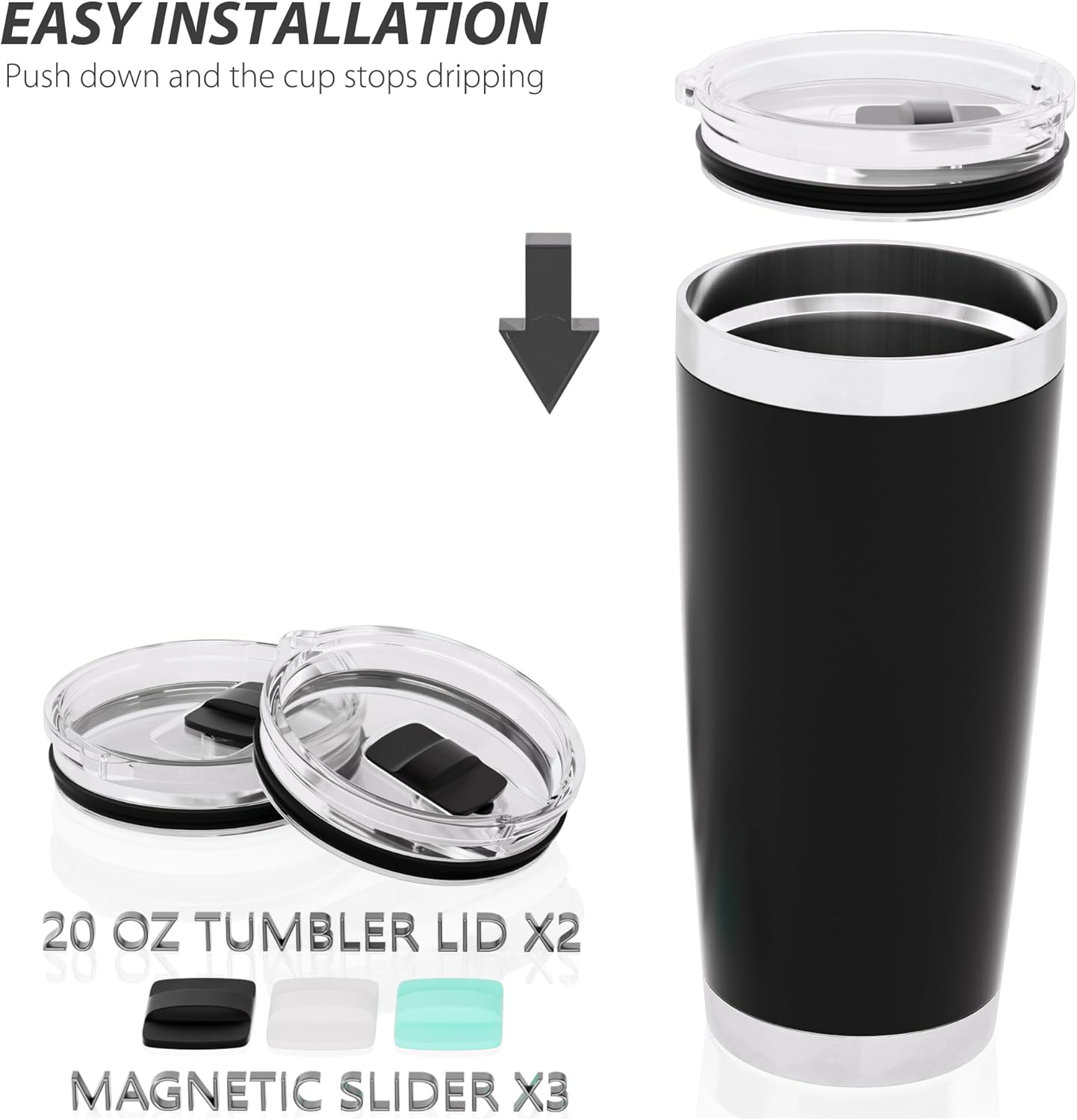 20 oz Tumbler Lid for YETI, 2 Pack Replacement Lids for YETI 20oz Tumbler & 10 oz Lowball, 10 oz Mug, Coffee Cup Covers with Magnetic Slider for Gift, BPA Free