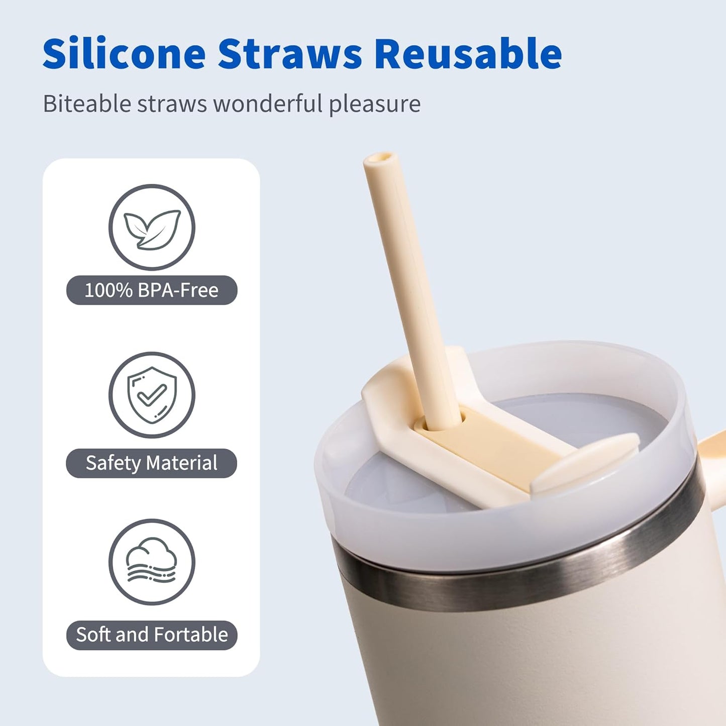Reusable Silicone Straws for Stanley/Simple Modern 40 oz Tumbler, 12.2 Inch Extra Large Rubber Drinking Straws for 20/30/40/50/64 oz Tumbler, Cleaning Brush