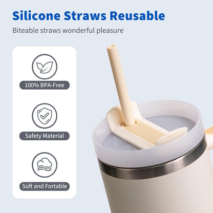Reusable Silicone Straws for Stanley/Simple Modern 40 oz Tumbler, 12.2 Inch Extra Large Rubber Drinking Straws for 20/30/40/50/64 oz Tumbler, Cleaning Brush
