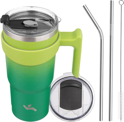 Konokyo 20 oz Tumbler with Handle and 2 Straw 2 Lid, Insulated Water Bottle Stainless Steel Vacuum Cup Reusable Travel Mug,Black