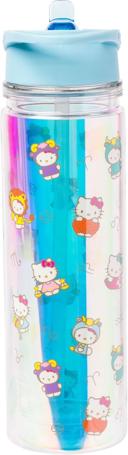 Silver Buffalo Sanrio Hello Kitty Milk Carton Pattern Plastic Boba Tumbler w Lid and Wide Straw, 24 Ounces