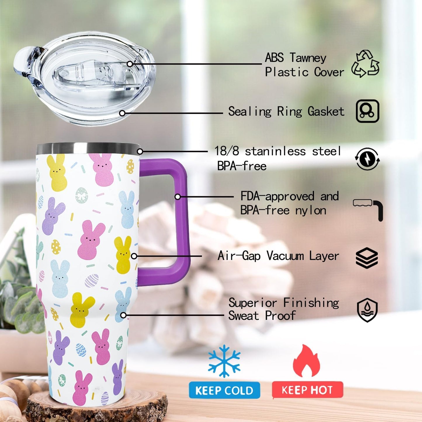 Ceovfoi 40 oz Pickleball Coffee Mug Vacuum Insulated Travel Tumbler with Handle, Lid & Straw - Perfect Pickleball Gifts for Players, Coaches, Lovers | Pickleball Accessories